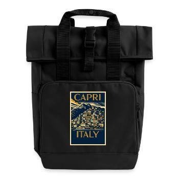 Capri Italy – Navy & Gold Vintage Poster Art Deco - Roll Top Backpack with Two Handles - black - Front