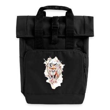Fuchs Kirschblüten - Rolltop Rucksack mit zwei Griffen - Schwarz - Vorne
