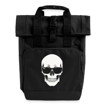 Skeleton with sunglasses in black and white vector - Roll Top Backpack with Two Handles - black - Front