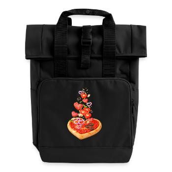 Pizza in heart shape with salami illustration - Roll Top Backpack with Two Handles - black - Front