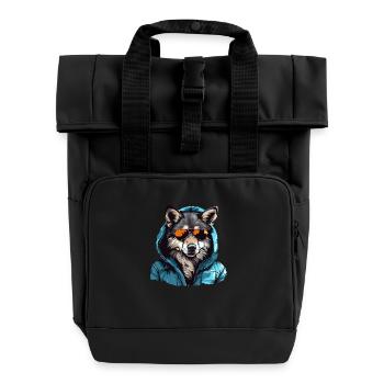 Gray wolf in street style | Wolf lovers - Roll Top Backpack with Two Handles - black - Front