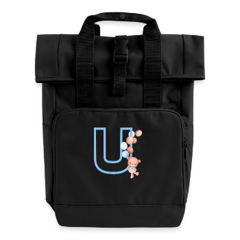 Blue Letter u Bear - Roll Top Backpack with Two Handles - black - Front