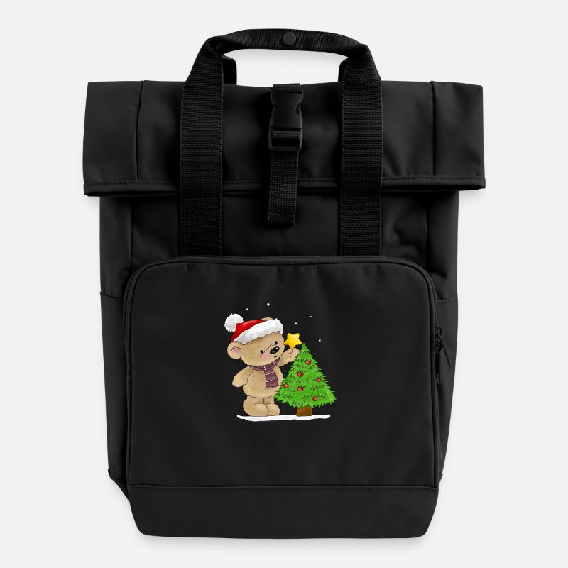 Bärchen schmückt Weihnachtsbaum - Rolltop Rucksack mit zwei Griffen - Schwarz