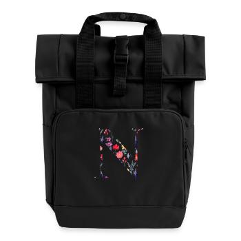 Personalisierter Blumenbuchstabe n - Geschenkidee - Rolltop Rucksack mit zwei Griffen - Schwarz - Vorne