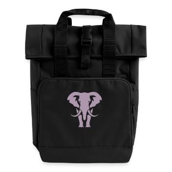 Elephant Silhouette White Logo - Roll Top Backpack with Two Handles - black - Front