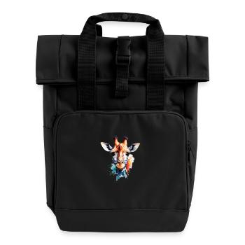 Giraffe Bunt Cool Niedlich Animiert - Rolltop Rucksack mit zwei Griffen - Schwarz - Vorne