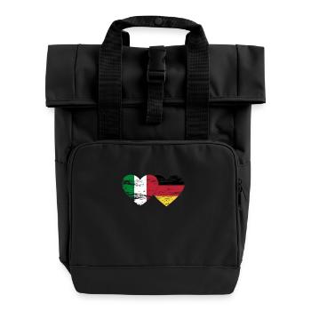 Italy Germany Flag Heart used - Roll Top Backpack with Two Handles - black - Front