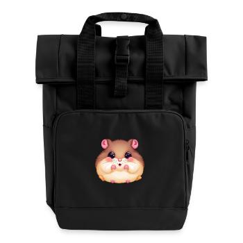 Cute hamster with full cheeks - - Roll Top Backpack with Two Handles - black - Front