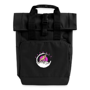 Summit buck in front of pink moon Capricorn - Roll Top Backpack with Two Handles - black - Front