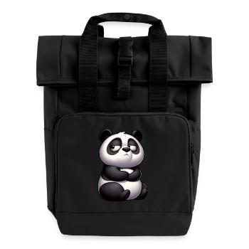 Panda Bull Bull Funny Cartoon Comic - Roll Top Backpack with Two Handles - black - Front
