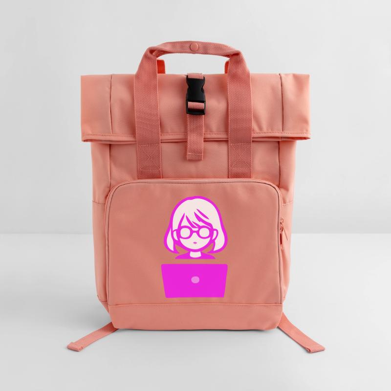 Woman with Computer Programmer Coder Roll Top Backpack with Two Handles