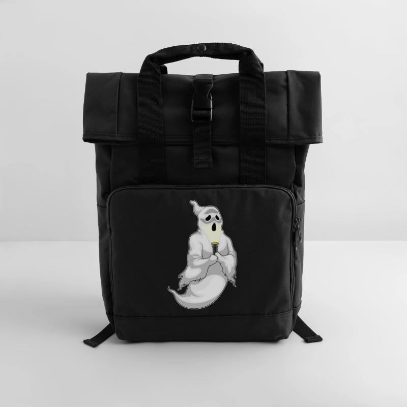 Ghost Halloween Flashlight Roll Top Backpack with Two Handles