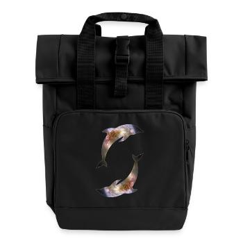 Delfine Galaxie - Rolltop Rucksack mit zwei Griffen - Schwarz - Vorne