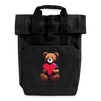 Teddybär mir Herz in den Händen - Rolltop Rucksack mit zwei Griffen - Schwarz - Vorne