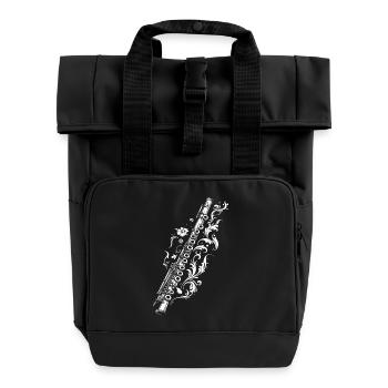 Flute Drawing - Roll Top Backpack with Two Handles - black - Front
