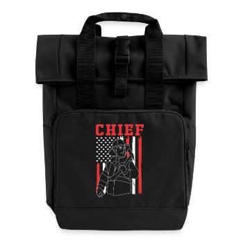 Firefighter Children's Birthday Party - Roll Top Backpack with Two Handles - black - Front