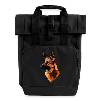 German Shepherd Low Poly Design - Roll Top Backpack with Two Handles - black - Front
