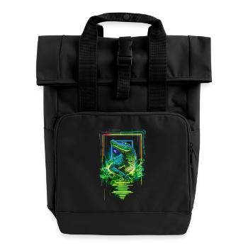 Alligator Crocodile Reptile Predator Neon Colorful Art - Roll Top Backpack with Two Handles - black - Front