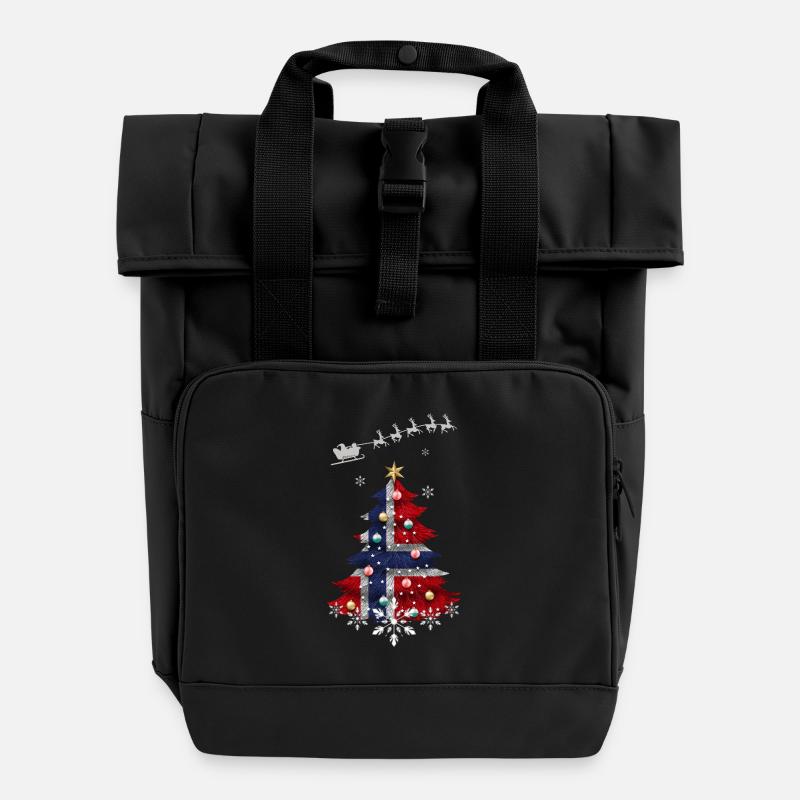 Christmas tree with Norway flag - Roll Top Backpack with Two Handles - black
