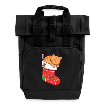 Kuschelkater im festlichen Stiefel - Rolltop Rucksack mit zwei Griffen - Schwarz - Vorne
