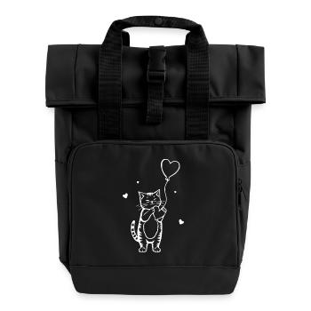 Chat blanc au cœur - Sac à dos Roll Top à deux anses - noir - Devant