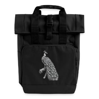 Peacock Lace on Black - Roll Top Backpack with Two Handles - black - Front