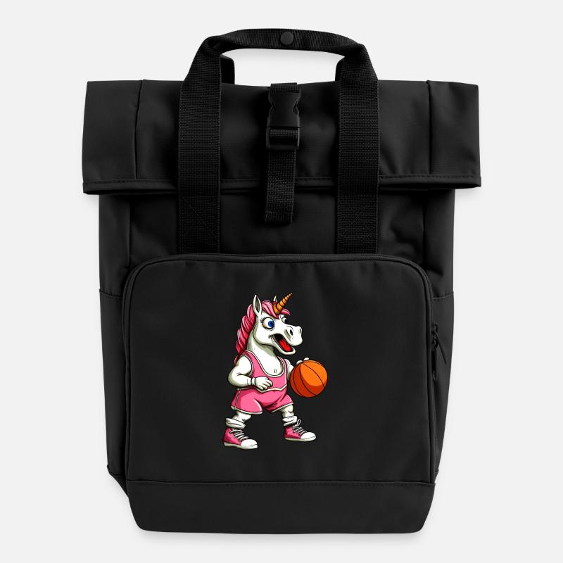 Einhörner Basketball - Rolltop Rucksack mit zwei Griffen - Schwarz