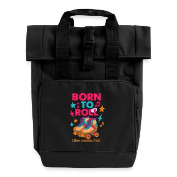 Rollschuh T-Shirt im Vintage-Stil - Rolltop Rucksack mit zwei Griffen - Schwarz - Vorne