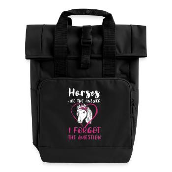 Horses Are The Answer I Forgot The Question Pferde - Roll Top Backpack with Two Handles - black - Front