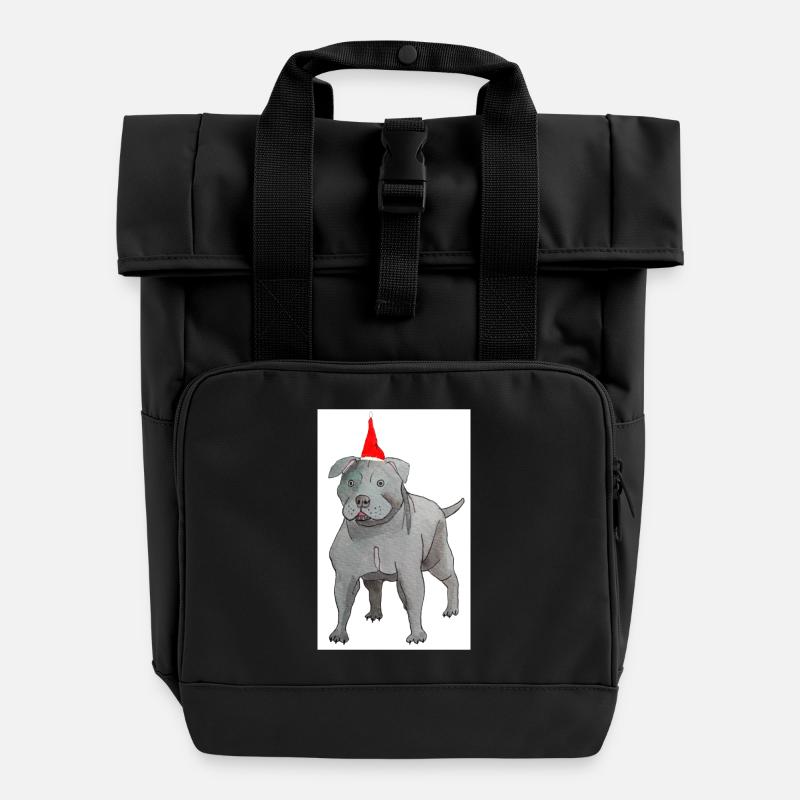 Staffordshire BullTerrier Christmas - Roll Top Backpack with Two Handles - black