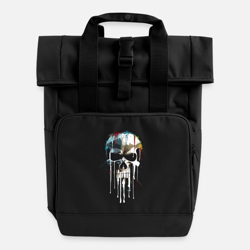 Skull Skull Death Dripping Painting - Roll Top Backpack with Two Handles - black