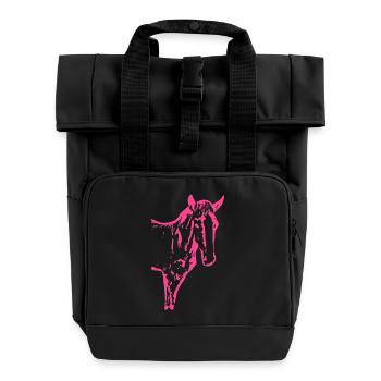 Pferd rosa pink, Fohlen - Rolltop Rucksack mit zwei Griffen - Schwarz - Vorne
