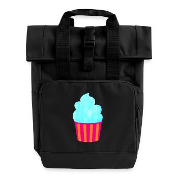 Eis Icecream Becher Streifen cyan Sommer Eiscreme - Rolltop Rucksack mit zwei Griffen - Schwarz - Vorne