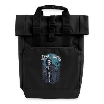 Grim Reaper "Death Waits" Gothic Art - Roll Top Backpack with Two Handles - black - Front