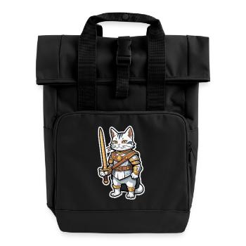 Cat Knight Comic - Roll Top Backpack with Two Handles - black - Front