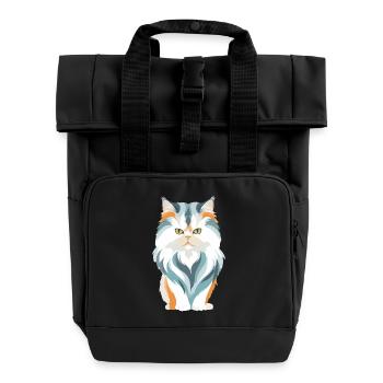 Katze Vektor Kunst mit lebendiger Farbillustration - Rolltop Rucksack mit zwei Griffen - Schwarz - Vorne