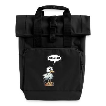 Seagull speech bubble Delulu - Roll Top Backpack with Two Handles - black - Front