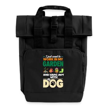 Garden Dog Gardener Allotment Flowers Funny - Roll Top Backpack with Two Handles - black - Front