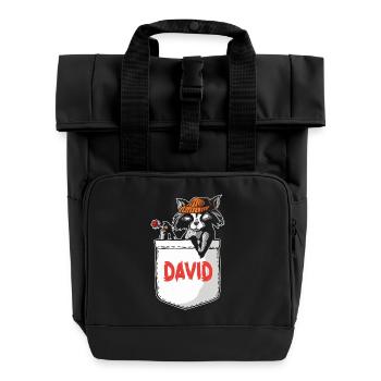 Raccoon David - Roll Top Backpack with Two Handles - black - Front