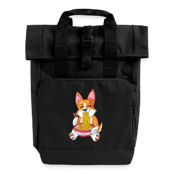 Corgi mignon dégustant des ramen - Sac à dos Roll Top à deux anses - noir - Devant