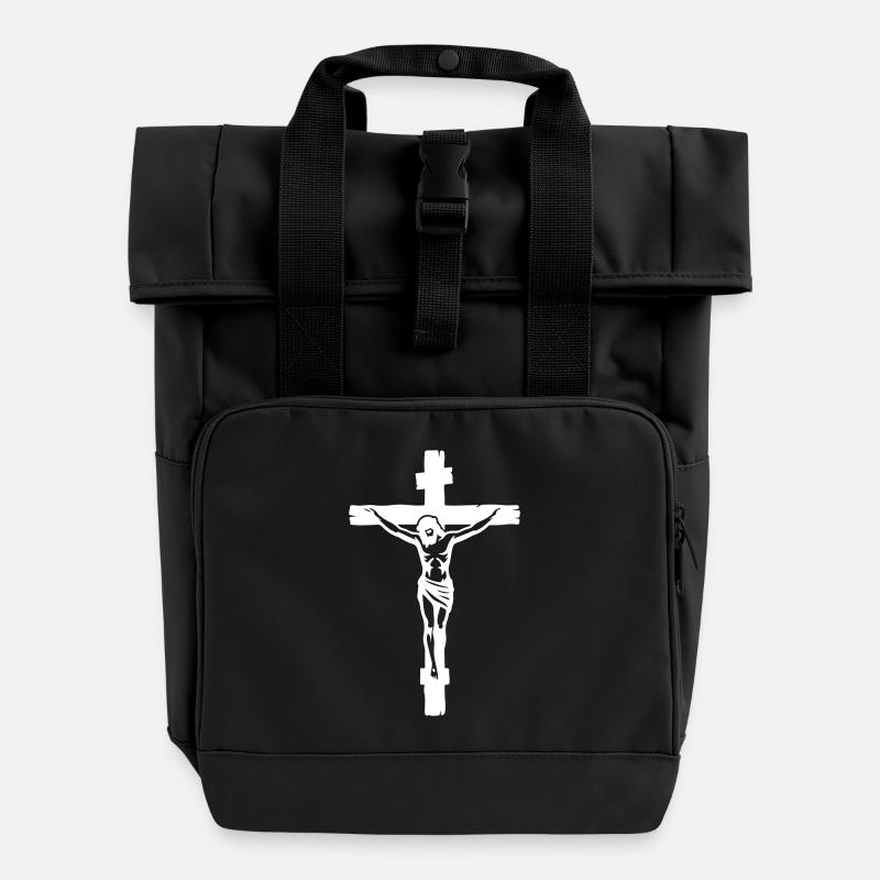 Jesus Cross - Roll Top Backpack with Two Handles - black