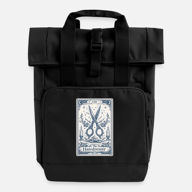 Illustration de cartes de tarot de coiffeur - Sac à dos Roll Top à deux anses - noir