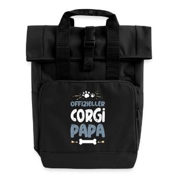 Offizieller Corgi Papa T-Shirt - Rolltop Rucksack mit zwei Griffen - Schwarz - Vorne