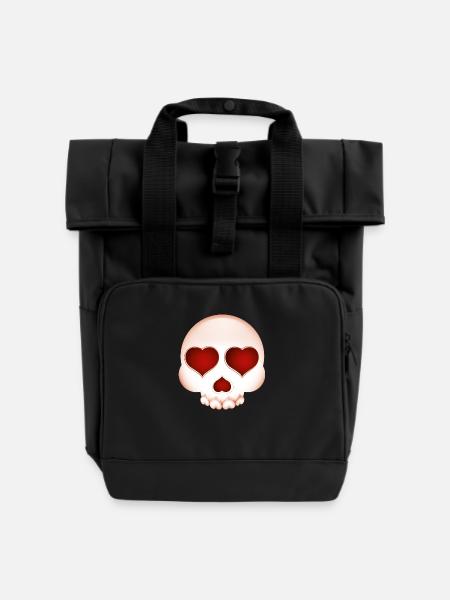 Smiley Skull with Hearts - Rolltop Rucksack mit zwei Griffen - Schwarz