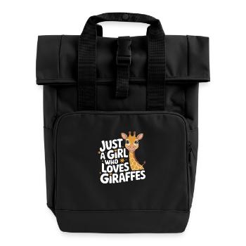 Giraffe Animal Africa Giraffes - Roll Top Backpack with Two Handles - black - Front