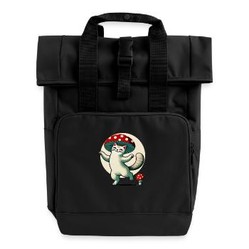Mushroom Kitty Cat - Roll Top Backpack with Two Handles - black - Front