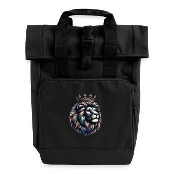 Ein bunter Löwe mit einer Krone - Rolltop Rucksack mit zwei Griffen - Schwarz - Vorne