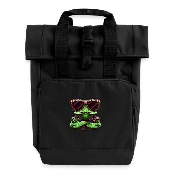 Cooler Frosch mit Sonnenbrille Türsteher Tier-Desi - Rolltop Rucksack mit zwei Griffen - Schwarz - Vorne