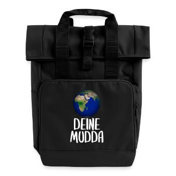 Weltkugel Schriftkunst Motiv - Rolltop Rucksack mit zwei Griffen - Schwarz - Vorne