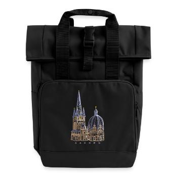 Aachen Cathedral, hand-drawn - Roll Top Backpack with Two Handles - black - Front